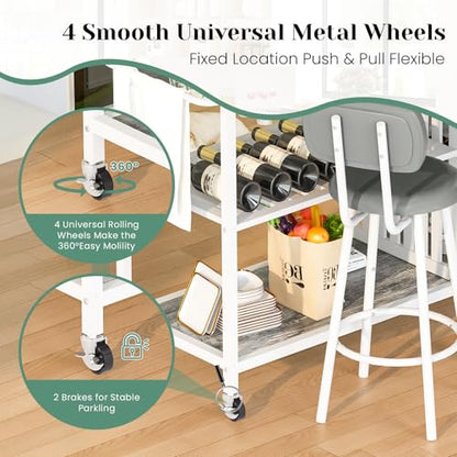 Recaceik Small Kitchen Island Table for 2 with Storage & Seating, Drop Leaf Dining Table Set for Small Space (Grey)