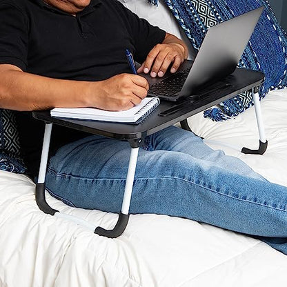 Mind Reader Lap Desk Laptop Stand with Folding Legs, Portable Bed Tray Table for Laptop, Breakfast, Reading, Crafts, MDF, Black - color: Black