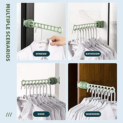 Chchmu Clothes Drying Rack 2 Packs Portable Travel Hanger for Hotel Home Rotary Clip-on Hanger Holder Wall Mounted Clothes Bar for Bathroom Bedroom Laundry Room Balcony, Green & Blue - color: Green & Blue