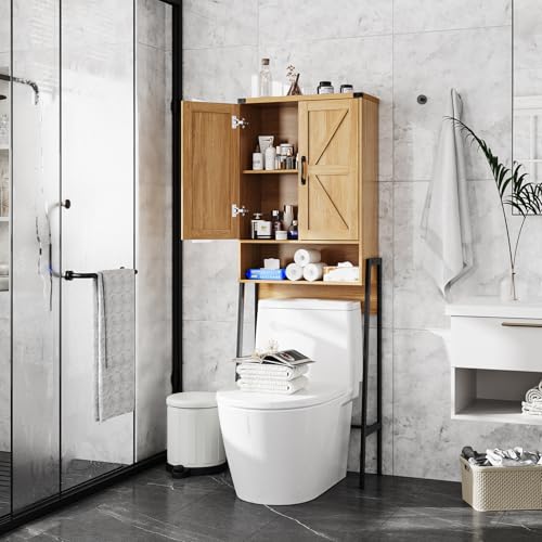 Vabches Over The Toilet Storage Cabinet with 2-Door Design Bathroom Organizers and Storage with Anti-Tip Device Over Toilet Organizer with Shelves for Bathroom,Restroom,Laundry Natural - color: Natural