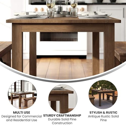 Merrick Lane Jessamine 60" x 38" Rectangular Rustic Solid Pine Farm Dining Table, Antique Farmhouse Wooden Dining Table for Kitchens and Parties, Antique Rustic - color: Antique Rustic, size: 60" x 38"