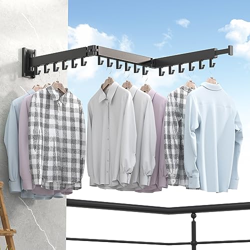 ZdwCyl Clothes Drying Rack Wall Mounted,Laundry Rack Wall Wount,Drying Rack Clothing for Laundry,Retractable Dryer Racks,Wall Mounted Drying Rack Collapsible, Black, Sandy Coating,3z-b01 - color: Black-basic