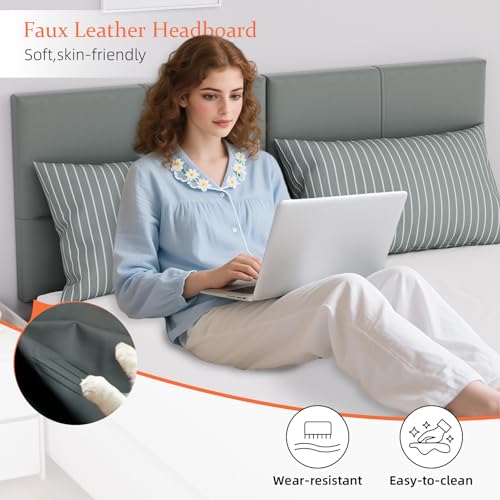 Upholstered Headboard Queen Size, Leather Head Board with Sturdy Metal Legs, Solid Wood Bed Headboard with Height Adjustable, Gray - color: Gray, size: Queen