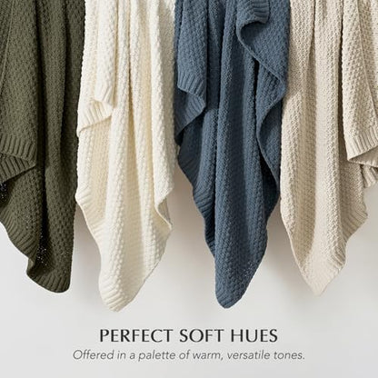 EVERGRACEHOME Chunky Chenille Knit Throw Blanket, 50 x 60, Beige | Sculpted Moss Stitch, Chic Modern Farmhouse, All-Season Warmth, OEKO-TEX® Certified, Elegant Blanket for Couch, Bed, Sofa - color: Beige, size: 50" X 60"