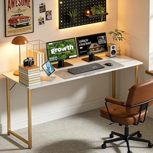 BestOffice Computer Desk,Home Office Desk, Modern Simple Style for Home Office Study Writing (Gold, 55 Inch) - color: Gold, size: 55 Inch