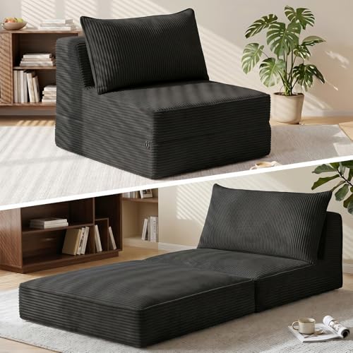 Erament Folding Sofa Bed, 8" Convertible Sleeper Sofa Fold Out Chair Bed with Pillow, Portable Floor Couch Lounge Sofa for Living Room Bedroom Guest Room, Black - color: Black, size: Single