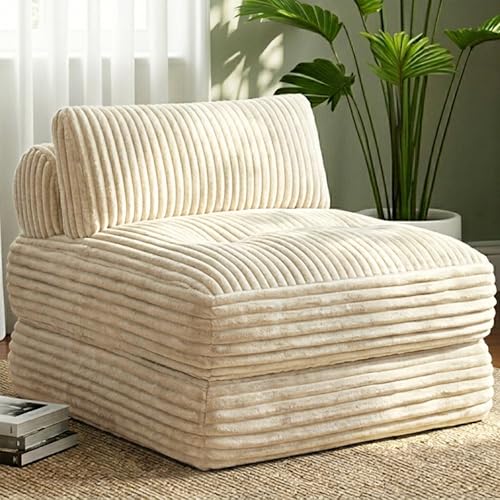 Welzona 3-in-1 Folding Sofa Bed, 34" Detachable Foldable Chair Bed Sleeper | Free Setup, Anti-slip, Plush Corduroy, Detachable Round Cushion, Convertible Chair for Bedroom, Guest Room, Cream White - color: Cream White