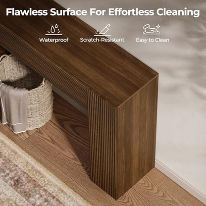 43" Fluted Modern Console Table with Storage, Narrow Entryway Table, Walnut | Skinny Console Tables for Entryway, Small Entryway Table, Farmhouse Sofa Table Behind Couch for Living Room,Hallway,Entrance - color: Walnut