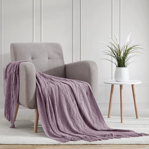 BOURINA Light Lavender Throw Blanket 50x60Inch Knit Soft Throw Sofa Blanket | Knitted Throw Blanket 50x60 Inches, Soft Lightweight Boho Weave Throw Decorative Couch Blanket for Living Room Bedroom Chair - color: Light Lavender, size: 50"x60"