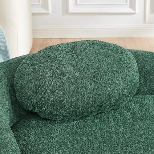 Modern Oval Chaise Lounge Chair, Boucle Upholstered Single Lazy Sofa with Integrated Backrest, Side Armrest, Matching Pillow, Space Saving Accent Lounger for Living Room Reading Nook (Green) - color: Green