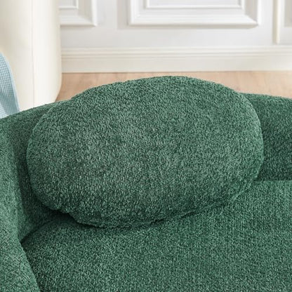 Modern Oval Chaise Lounge Chair, Boucle Upholstered Single Lazy Sofa with Integrated Backrest, Side Armrest, Matching Pillow, Space Saving Accent Lounger for Living Room Reading Nook (Green) - color: Green