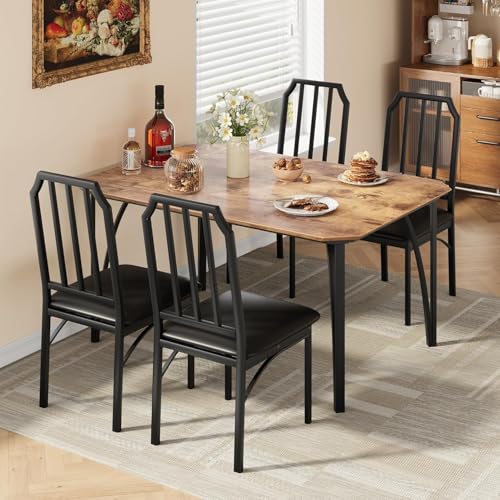 IDEALHOUSE Dining Table Set for 4, Kitchen Table Set of 4 with Upholstered Cushion Chairs, Dining Room Table Set with Kitchen Chairs, Easy to Assemble, Suitable for Apartment - (Rustic Walnut) - size: 1* Table + 4* Chairs (Rustic Walnut)