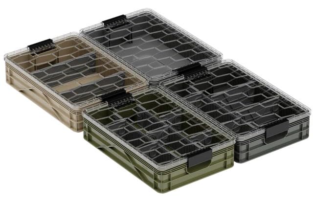 Quarter Crate 4-Pack Stackable Storage Bins, Camo | Polypropylene, 14 dividers included, 19.16x12.75x4.57 in, over 1000 lb stack, lids sold separately - color: Camo