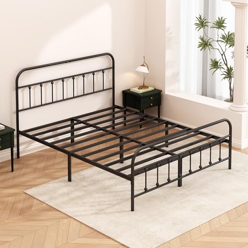 Kujielan Metal Bed Frame Full Size,Easy to Assemble,Black | Structurally Stable, Heavy Duty Steel Slat Supported, No Box Spring Needed, Easy Removal and Transport - size: Full