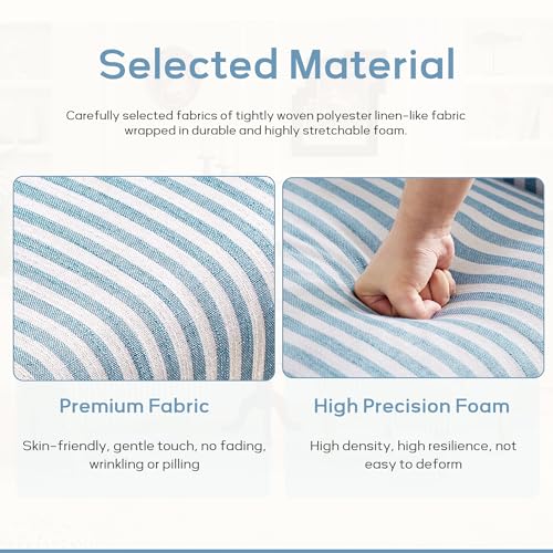 HUIMO Linen Fabric Accent Chair, Mid-Century Modern Armchair with Solid Wood Legs, Single Sofa Chair,Upholstered Reading Club Chair (1, Blue and White Stripe) - color: Blue and White Stripe