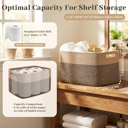 OIAHOMY 4 Pack Storage Basket, 13"x9"x7.8" Cotton Rope Baskets for Shelves, Closet Organizer for Bedroom & Living Room, Soft Decorative Bins for Organizing Towels, Books & Toys, Brown & Black - color: Brown & Black