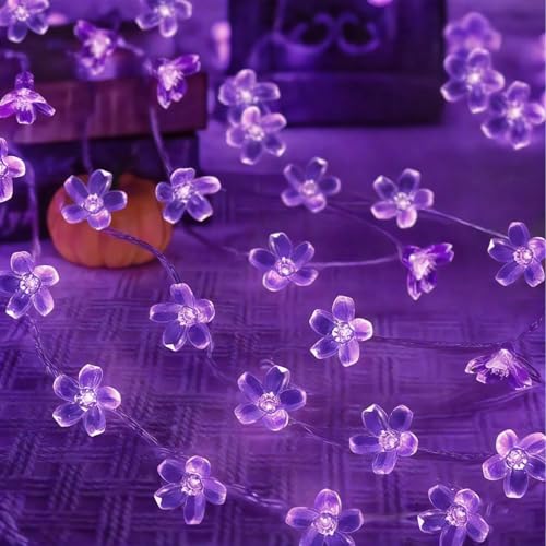 33ft Plug in 100 LED Purple Valentine's Wedding Flower String Lights Decor | Connectable Gothic Violet Flower Lamp Decorations for Bedroom, Christmas Tree, Garden, Fence, Indoor Outdoor Hanging Decor - color: Purple