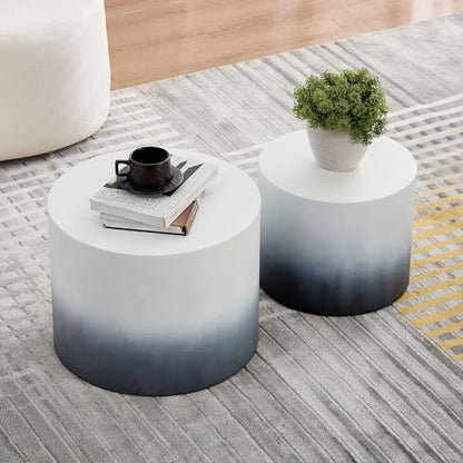 18.9" Gradient Color Nesting Coffee Table Set of 2 for Living Room, Modern Round Coffee Tables Accent Circle Tea Table Set for Small Space, No Assembling, White + Blue - color: 18.9" White + Blue