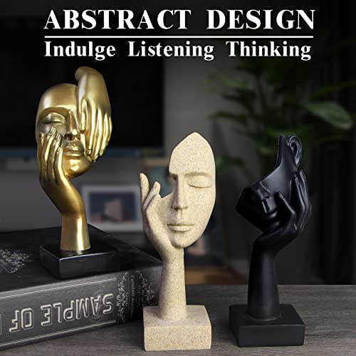 3 Pcs Thinker Statue,Modern Home Sculptures,Collectible Figurines | Resin Modern Aesthetic Ornament for Home Office Bookshelf Desktop Living Room Coffee Table Decor(Sandstone) - color: 3 Pcs Sandstone-2