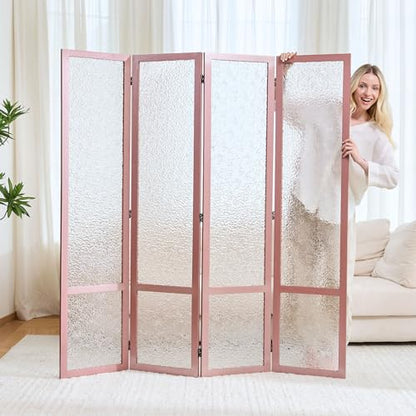 4 Panel Acrylic Room Divider Privacy Screen - Freestanding Frosted Translucent Partition, Lightweight Modern for Home Office Studio (Pink, 4 Panels) - color: Pink