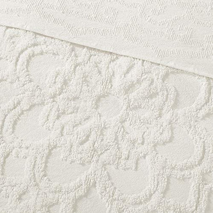 Madison Park Lightweight, Breathable Chenille Tufted Cotton Quilt, Shabby Chic Boho Medallion Design, Tassel Fringe Bedspread Coverlet, Shams Twin/Twin XL(68"x92"), Laetitia, Ivory 2 Piece | Lightweight Bedding Set, Shabby Chic, Boho, Medallion, Floral, M