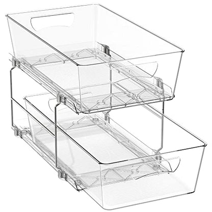 Simple Houseware 2 Tier Basket Drawer Cabinet Pull-Out Organizer, Clear - size: 1-Pack