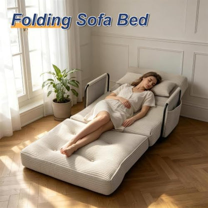 Futon Sofa Bed,Convertible Sofa Bed,Folding Boneless Couches | 3-in-1 Folding Sofa Bed,Boneless Couches for Living Room with Pillow & Side Pocket,High-density Foam,Single Sleeper,Beige - color: Beige, size: Single