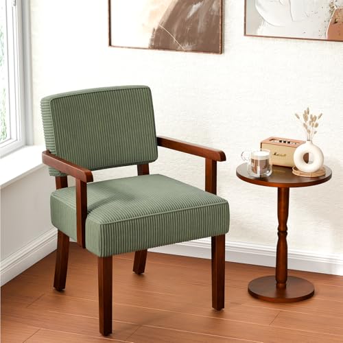 Corduroy Accent Chair, Armchair with Solid Wood Frame and Legs | Mid Century Modern Living Room Chair, Upholstered Reading Leisure Chair for Bedroom,Office,Waiting Room, Green - color: Corduroy Green, size: One Chair