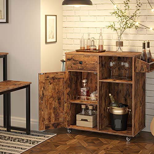 HOOBRO Kitchen Island, Storage Cabinet with Drawer, Kitchen Cart with Spice and Towel Rack, Saving Space, Easy Assembly, for Living Room, Rustic Brown BF12ZD01 - color: Rustic Brown