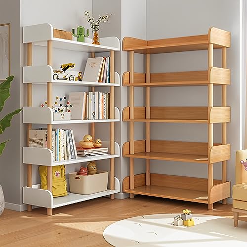 5-Tier Wooden Open Bookcase, Oak | Modern Display Bookshelf with Top Edge, Solid Wood Frame, Home and Office Storage - color: Oak, size: 5-tier