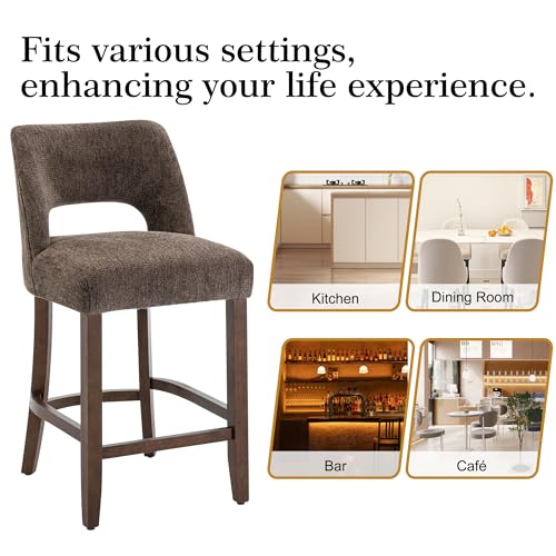 VKNOW Bar Stools Set of 4, 26" Fabric Counter Height Bar Stools, Brown | Modern Upholstered Counter Stools with Rubberwood Legs for Kitchen Island Dining Room Bar - color: Brown, size: Set of 4
