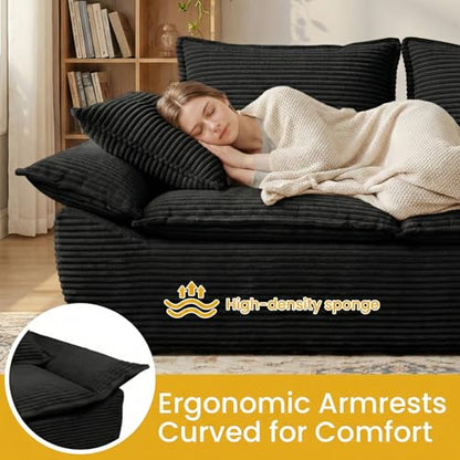 69" Boneless Couch, 3-Seater Oversized Boneless Loveseat Sofa with Removable Cushions & 3 Pillows, Deep Seat Compress Foam Sofa for Living Room, Apartments, & Office - color: Black, size: 3 Seater (69")