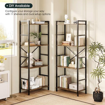 GRUSIGN Triple 4 Tier Book Shelf, Modern Bookcase Shelf, Freestanding Large Display Shelves for Living Room/Office/Garage, Stable Large Bookshelf with Storage for Books/LEGO/Plants, Rustic Brown - color: Brown