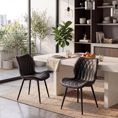 Kidol & Shellder Dining Chairs Set of 2, PU Leather Upholstered Kitchen Chairs with Back Armless, Mid Century Modern Side Chair for Dining Room, Living Room, Lounge, Restaurant, Black - color: Black