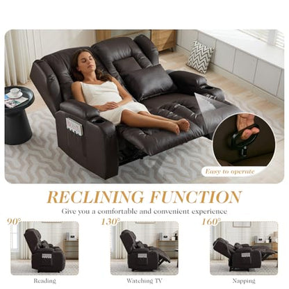 Loveseat Recliner Sofa,RV Wall Hugger Recliners for Small Spaces,Reclining Loveseat Sofa Recliner with Cup Holders/Lumbar Pillows,RV Furniture (Brown, 56" 2-Seater) - color: Brown, size: 56" 2-Seater
