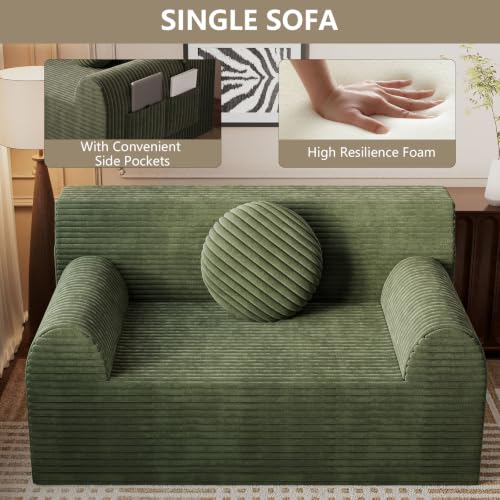 42" Boneless Oversized Chair with Side Pocket, Sofa Small Single Couch in a Box, Deep Seating Boneless Chair for Bedroom Living Room Office Apartment, No Assembly, Green - color: Green, size: 42'' Style 3