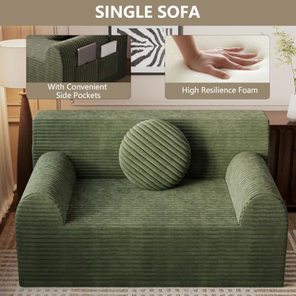 42" Boneless Oversized Chair with Side Pocket, Sofa Small Single Couch in a Box, Deep Seating Boneless Chair for Bedroom Living Room Office Apartment, No Assembly, Green - color: Green, size: 42'' Style 3