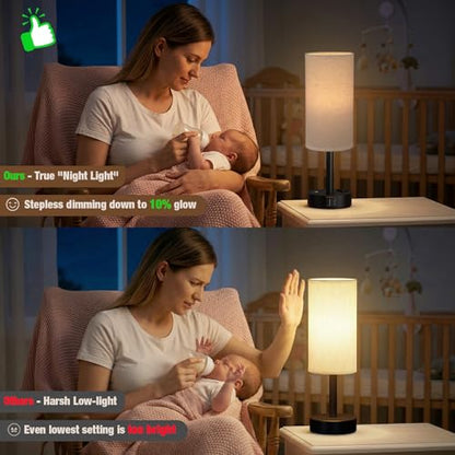 Beige Touch Bedside Lamp for Bedroom, Stepless Dimmable, USB A+C, AC Outlet | Base Touch Button Only, Memory Brightness, Ultra-dim Night Light, Included Bulb for Optimal Dimming, Beige Fabric Shade, Desk - color: Beige & Black