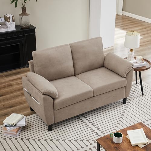 Small Loveseat Sofa, 57" Mid Century Modern Love Seat, 2 Seater Couches for Living Room, Bedroom, Small Spaces, Beige - color: Beige