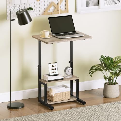 HOOBRO C Shaped End Table, 3-Tier Adjustable Height End Table | Couch Sofa Table, 20.5" Large Surface Side Table with Storage Shelves, Laptop Desk, Small Spaces, Living Room, Home Office