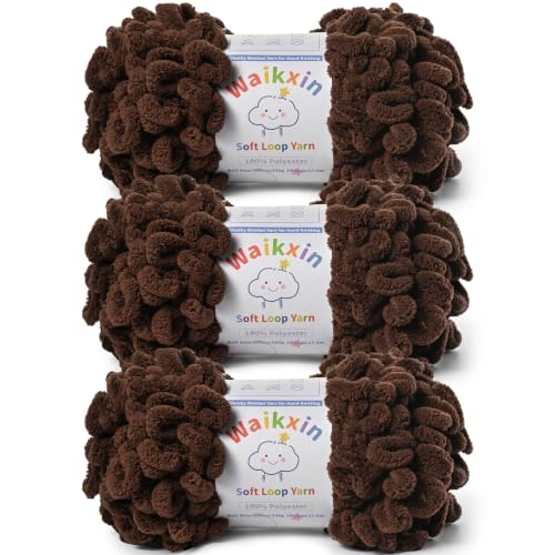 Super Soft Loop Yarn for Finger Knit, 3 Pack of 7.05oz/19.5yds Each, Chunky Blanket Yarn for Hand Knitting, #7 Jumbo Chenille Yarn, Fluffy Baby Blanket Yarn for Crochet Amigurumi (3 Coffee) - color: 3 Coffee