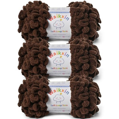 Super Soft Loop Yarn for Finger Knit, 3 Pack of 7.05oz/19.5yds Each, Chunky Blanket Yarn for Hand Knitting, #7 Jumbo Chenille Yarn, Fluffy Baby Blanket Yarn for Crochet Amigurumi (3 Coffee) - color: 3 Coffee