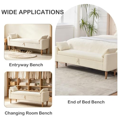 Chifee & Vingol 66" W Storage Benches End of Bed Bench with Pillow,Beige - color: 66"-beige