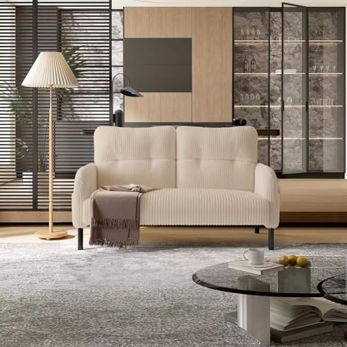 Loveseat Sofa, 47” Small Sofa Couch for Living Room, Comfy Corduroy Fabric Love Seat for Bedroom with Throw Pillow,Removable Cushion Cover,Couches for Small Space,Apartment,Dorm (Beige) | suitable for APT - color: Beige, size: 47"