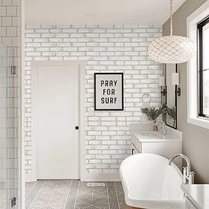 Timeet Brick Wallpaper Brick Peel and Stick Wallpaper Self Adhesive Brick Contact Paper Faux Brick Wallpaper Removable Wall Paper for Bedroom Laundry Room Accent Walls 17.7"×197" - color: Beige,white, size: 17.7" x 197"