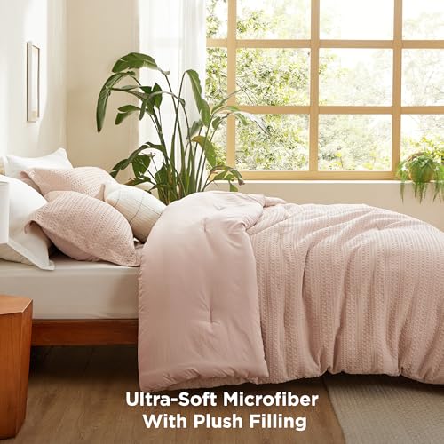 Bedsure 2 piece Comforter Set，Waffle Comforter Set Twin, All Seasons Dusty Pink Bedding Comforter Set,1 Waffle Weave Comforter (68"x88") and 1 Pillow Sham (20"x26"+2")