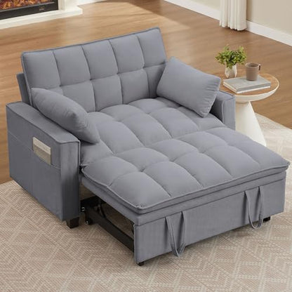 Convertible Sofa Bed, Loveseat Sleeper Sofa with Pull Out Bed and Adjustable Backrest, 3-in-1 Futon Couch for Living Room, Bedroom, Apartment, Light Grey - color: Light Grey, size: Pull Out Sofa Bed