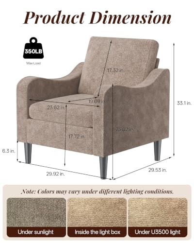 Accent Arm Chair – Light Brown, Upholstered Scooped Comfy Reading Chair for Living Room, Bedroom, Apartment, Waiting Room - color: Light Brown, size: 33.1"x29.53"x29.92"(2pcs)