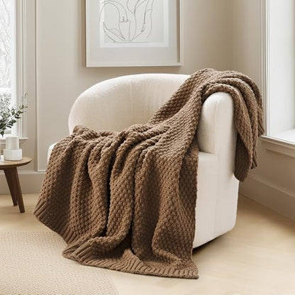 EVERGRACEHOME Chunky Chenille Knit Throw Blanket, 50 x 60, Camel Brown | Sculpted Moss Stitch, Chic Modern Farmhouse, All-Season Warmth, OEKO-TEX® Certified, Elegant Blanket for Couch, Bed, Sofa - color: Camel Brown, size: 50" X 60"