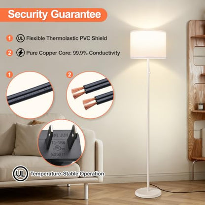 Floor Lamp Simple Design with Shade, Standing Lamps for Living Room Bedroom Office Dining Room Kitchen-White - color: White-White Linen Shade